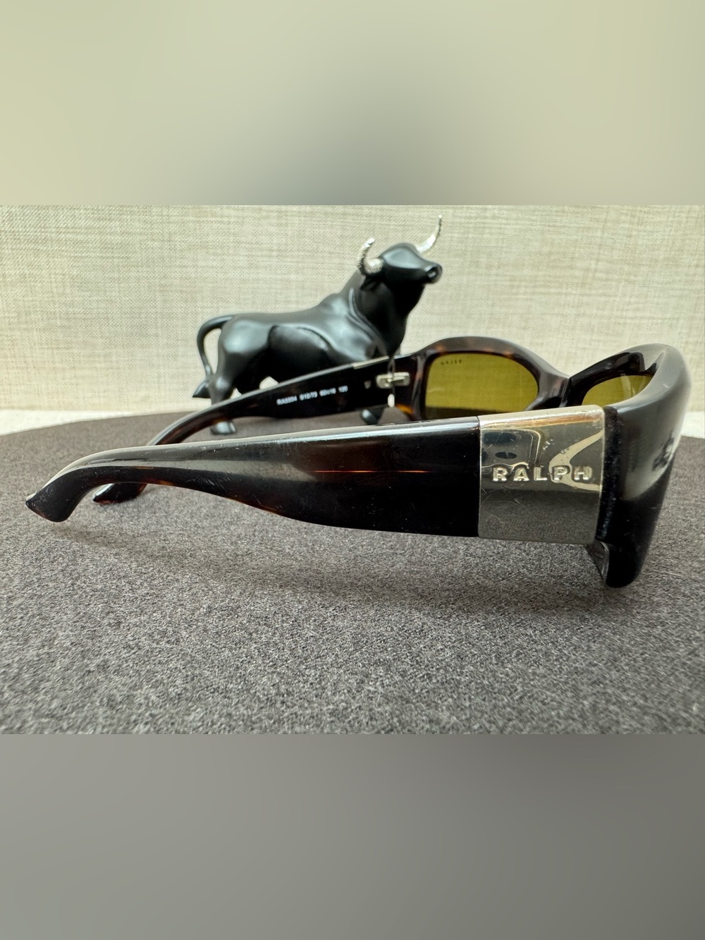 Ralph Lauren Black Tortoiseshell Wrap Sunglasses with Silver Logo Plaque